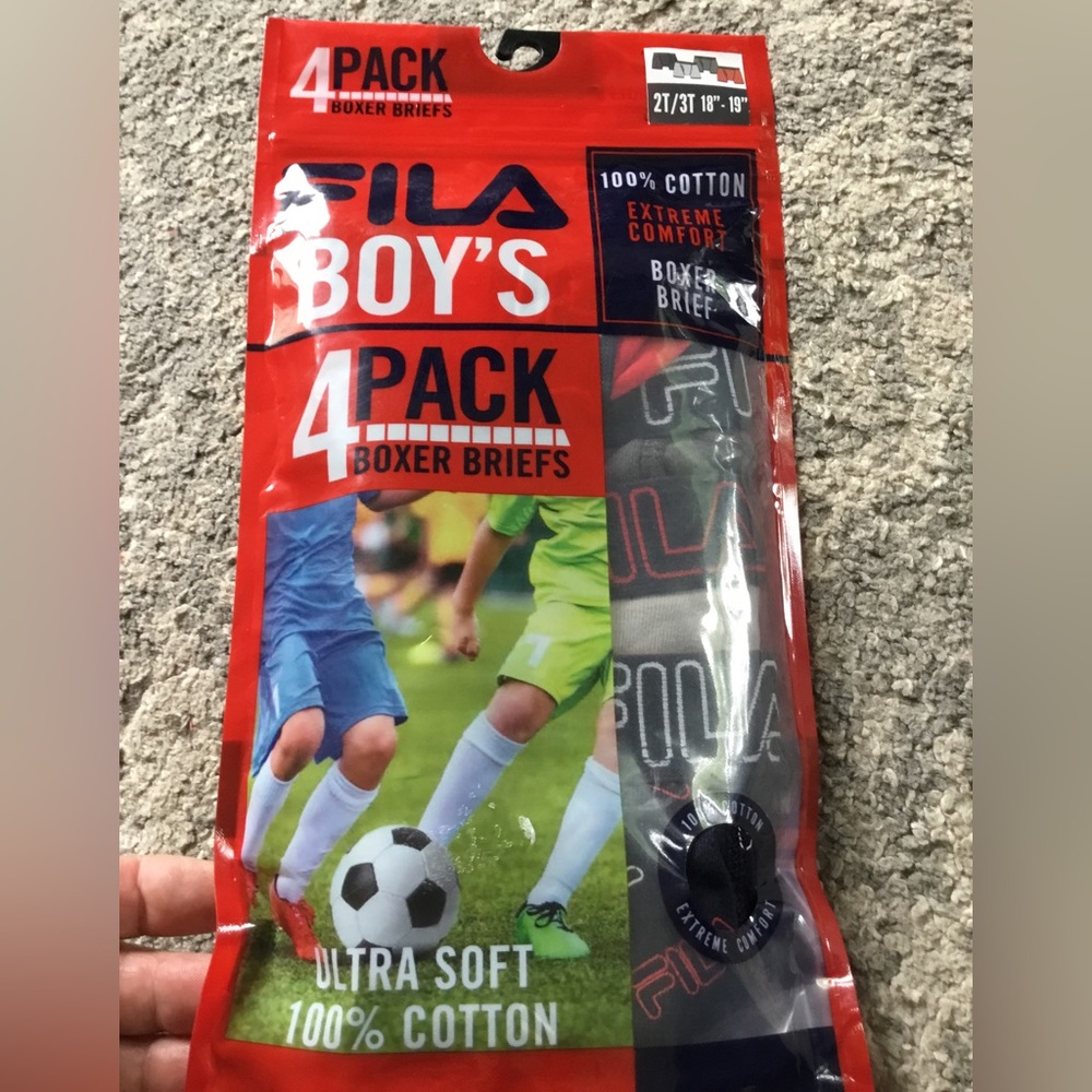 FILA boys boxer briefs 4 pack boxer briefs 2T/3T 18”-19”